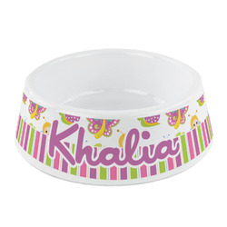 Butterflies & Stripes Plastic Dog Bowl - Small (Personalized)