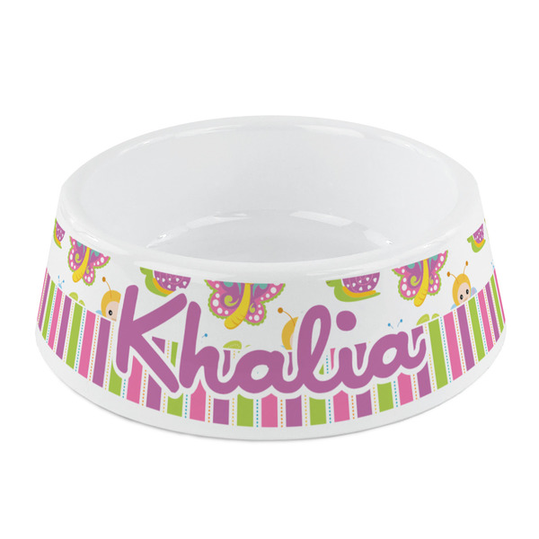 Custom Butterflies & Stripes Plastic Dog Bowl - Small (Personalized)