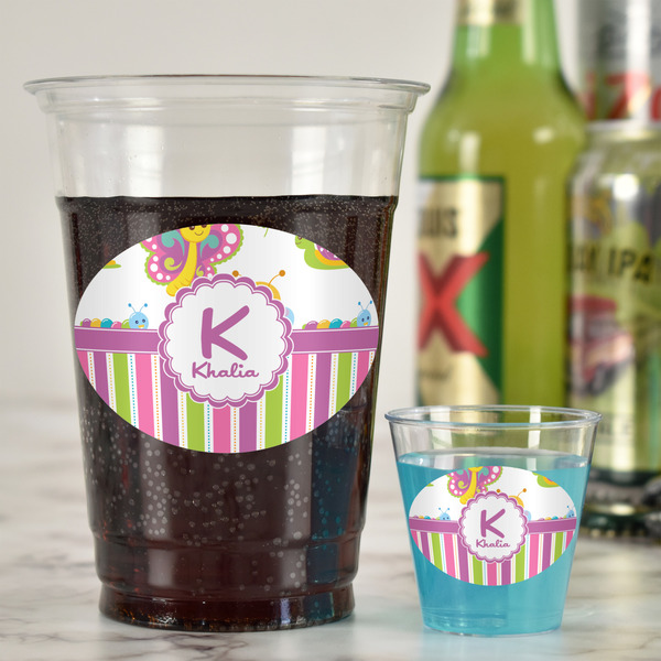 Butterflies & Stripes Plastic Shot Glasses - In Context