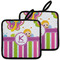Butterflies & Stripes Pot Holders - Set of 2 w/ Name and Initial