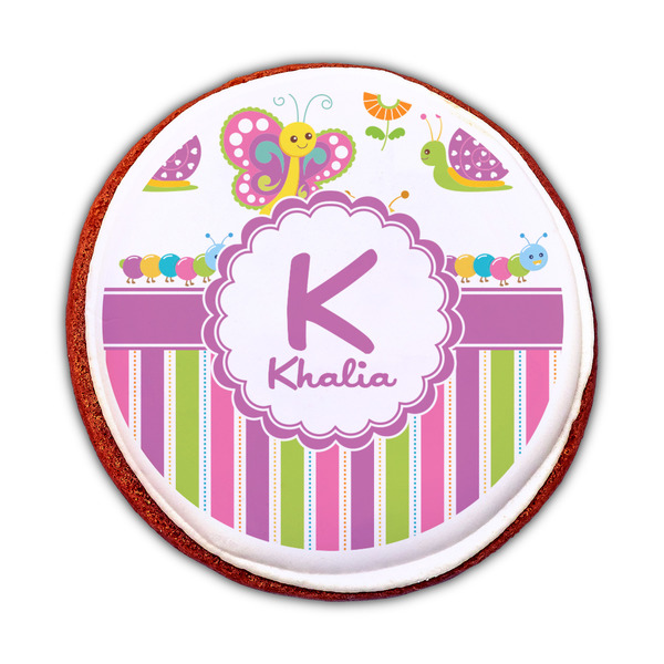 Butterflies & Stripes Printed Icing Circle - Medium - On Cookie