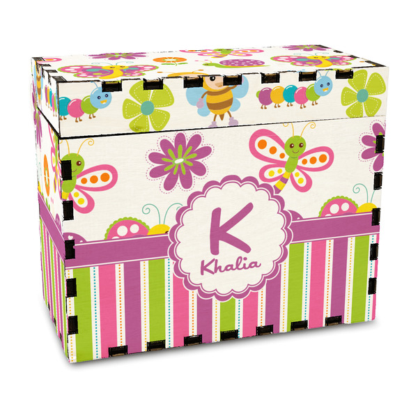 Custom Butterflies & Stripes Wood Recipe Box - Full Color Print (Personalized)
