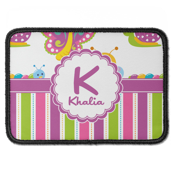 Custom Butterflies & Stripes Iron On Rectangle Patch w/ Name and Initial