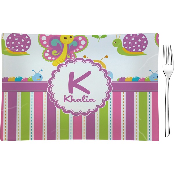 Custom Butterflies & Stripes Glass Rectangular Appetizer / Dessert Plate (Personalized)