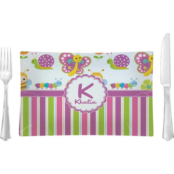 Custom Butterflies & Stripes Glass Rectangular Lunch / Dinner Plate (Personalized)