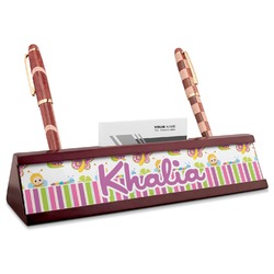 Butterflies & Stripes Red Mahogany Nameplate with Business Card Holder (Personalized)