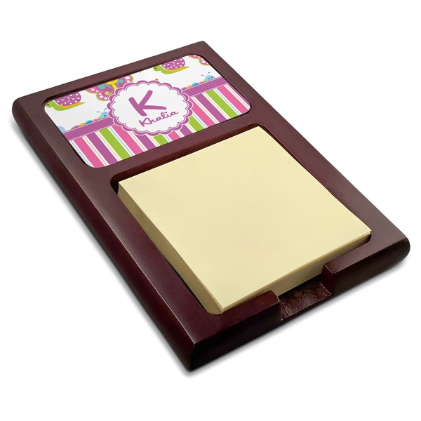 Custom Butterflies & Stripes Red Mahogany Sticky Note Holder (Personalized)
