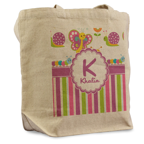 Custom Butterflies & Stripes Reusable Cotton Grocery Bag (Personalized)