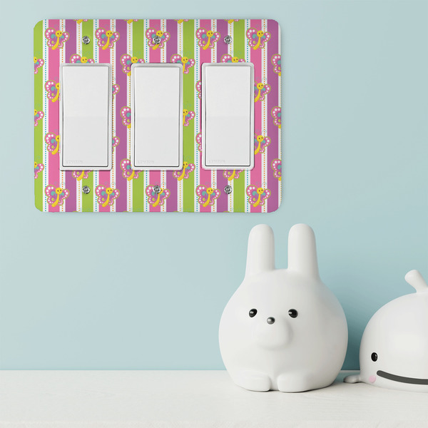 Butterflies & Stripes Rocker Light Switch Covers - Triple - IN CONTEXT