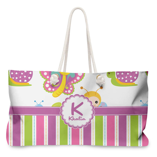 Custom Butterflies & Stripes Large Tote Bag with Rope Handles (Personalized)