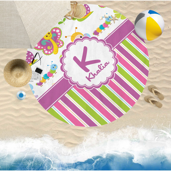 Butterflies & Stripes Round Beach Towel Lifestyle