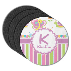 Butterflies & Stripes Round Rubber Backed Coasters - Set of 4 (Personalized)