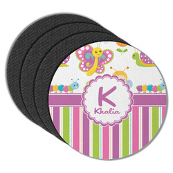 Butterflies & Stripes Round Rubber Backed Coasters - Set of 4 (Personalized)