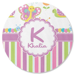 Butterflies & Stripes Round Rubber Backed Coaster (Personalized)