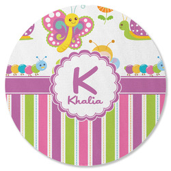 Butterflies & Stripes Round Rubber Backed Coaster (Personalized)
