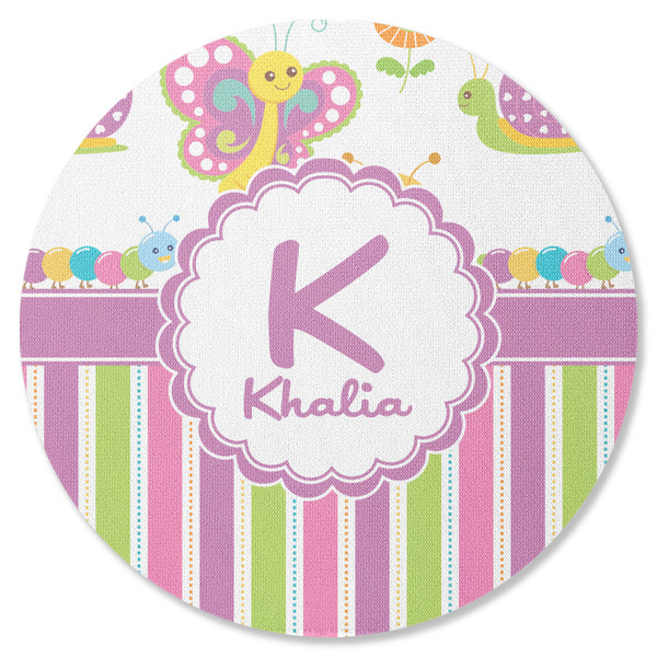 Butterflies & Stripes Round Coaster Rubber Back - Single