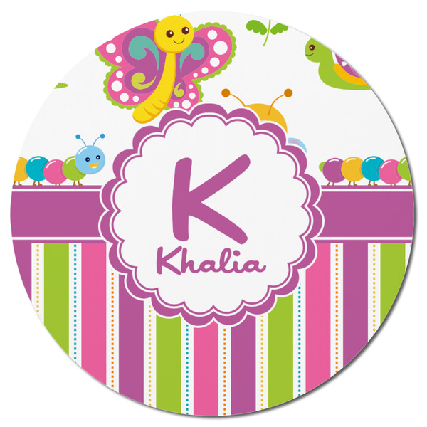 Butterflies & Stripes Round Fridge Magnet - FRONT