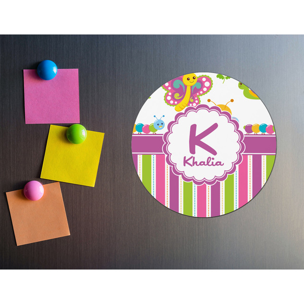 Butterflies & Stripes Round Fridge Magnet - LIFESTYLE