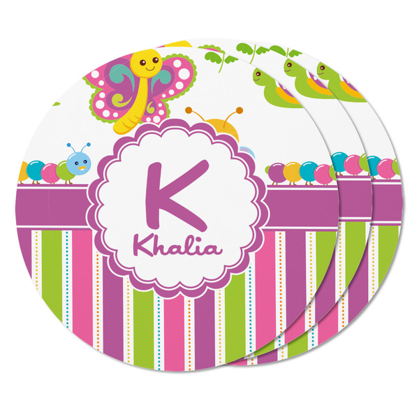 Butterflies & Stripes Round Fridge Magnet - THREE