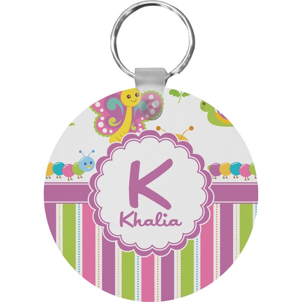 Butterflies & Stripes Round Keychain (Personalized)