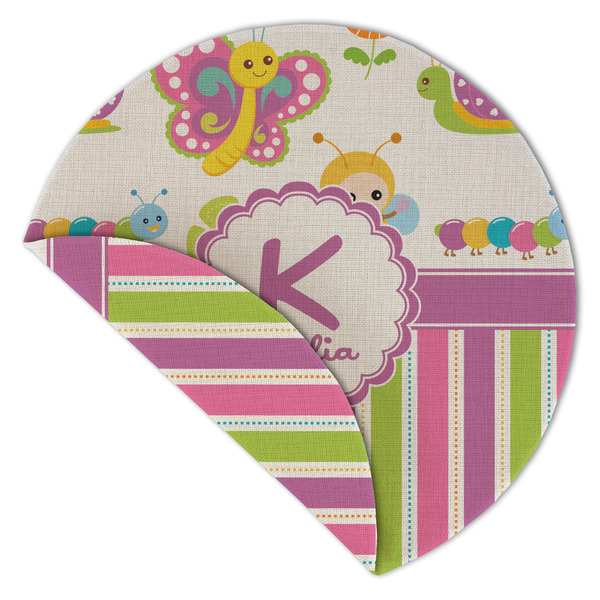 Butterflies & Stripes Round Linen Placemats - Front (folded corner double sided)