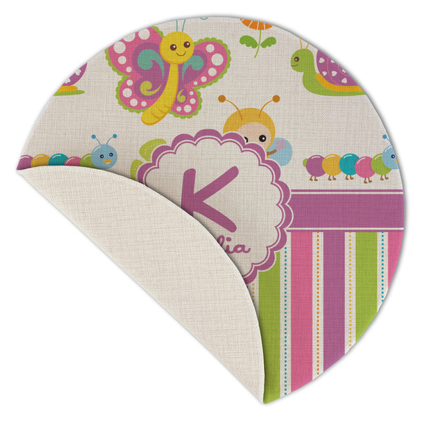 Butterflies & Stripes Round Linen Placemats - Front (folded corner single sided)