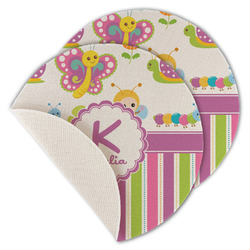 Butterflies & Stripes Round Linen Placemat - Single Sided - Set of 4 (Personalized)