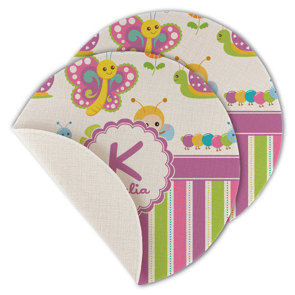 Custom Butterflies & Stripes Round Linen Placemat - Single Sided - Set of 4 (Personalized)