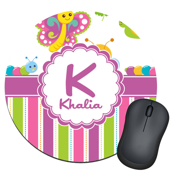Custom Butterflies & Stripes Round Mouse Pad (Personalized)