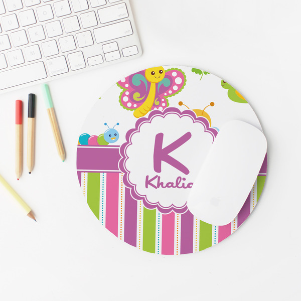 Butterflies & Stripes Round Mousepad - LIFESTYLE 2