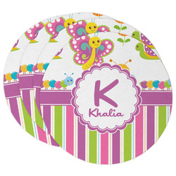Butterflies & Stripes Round Paper Coasters w/ Name and Initial