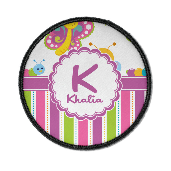 Custom Butterflies & Stripes Iron On Round Patch w/ Name and Initial