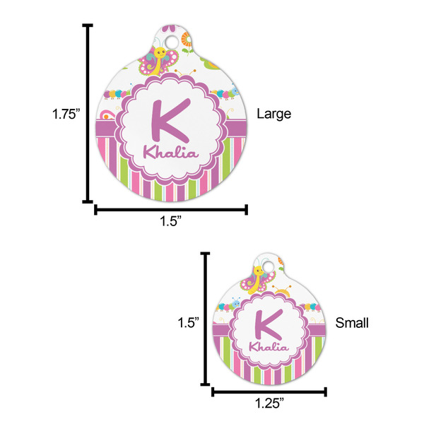 Butterflies & Stripes Round Pet ID Tag - Large - Comparison Scale