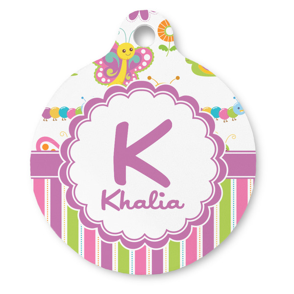 Custom Butterflies & Stripes Round Pet ID Tag - Large (Personalized)