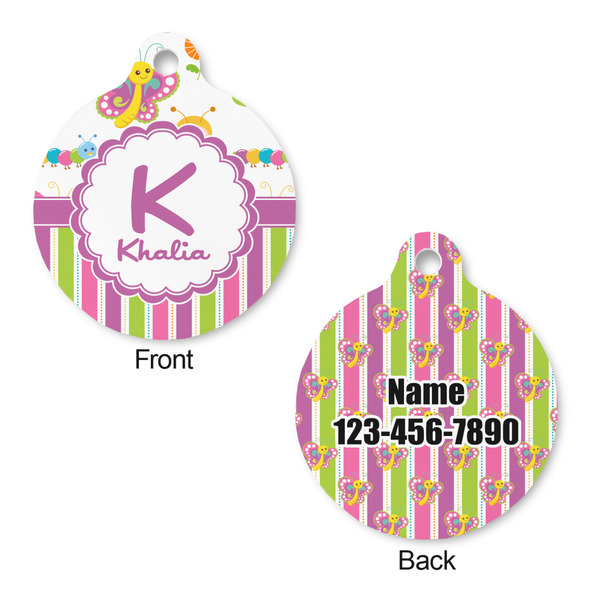 Butterflies & Stripes Round Pet Tag - Front & Back
