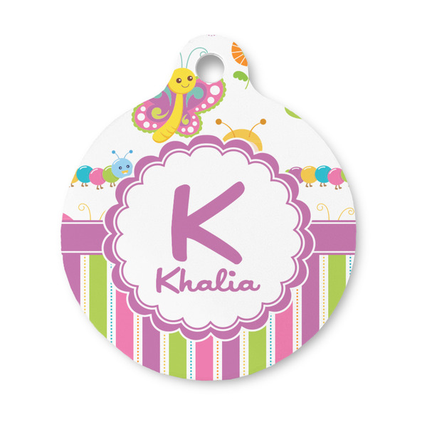 Custom Butterflies & Stripes Round Pet ID Tag - Small (Personalized)