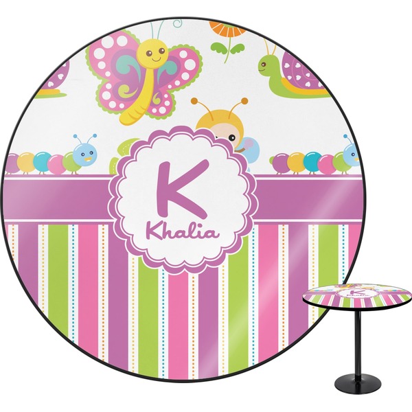 Custom Butterflies & Stripes Round Table (Personalized)