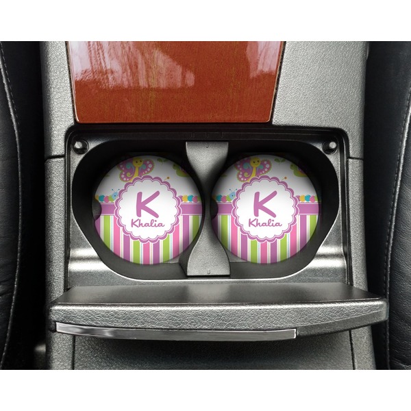 Butterflies & Stripes Sandstone Car Coaster - In Cup Holder