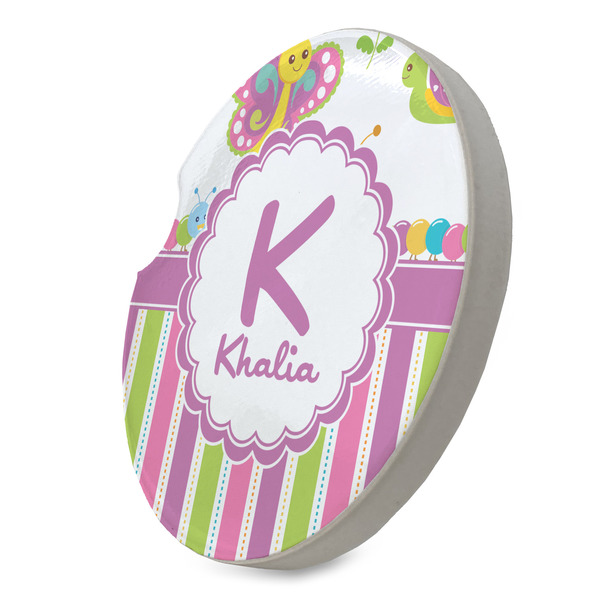 Butterflies & Stripes Sandstone Car Coaster - STANDING ANGLE