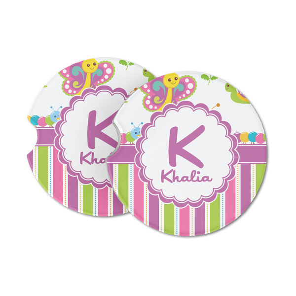 Custom Butterflies & Stripes Sandstone Car Coasters - Set of 2 (Personalized)