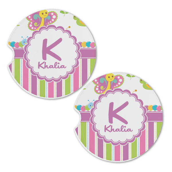 Butterflies & Stripes Sandstone Car Coasters - Set of 2