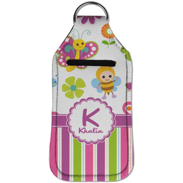 Butterflies & Stripes Sanitizer Holder Keychain - Large (Front)