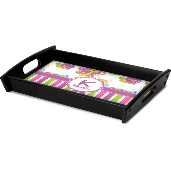 Butterflies & Stripes Serving Tray Black - Corner