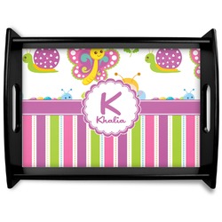 Butterflies & Stripes Black Wooden Tray - Large (Personalized)
