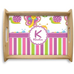 Butterflies & Stripes Natural Wooden Tray - Large (Personalized)