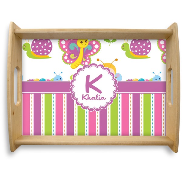 Custom Butterflies & Stripes Natural Wooden Tray - Large (Personalized)