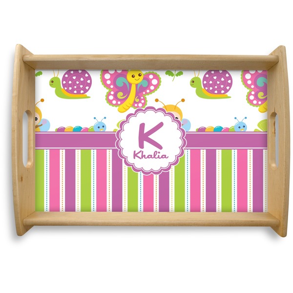 Custom Butterflies & Stripes Natural Wooden Tray - Small (Personalized)