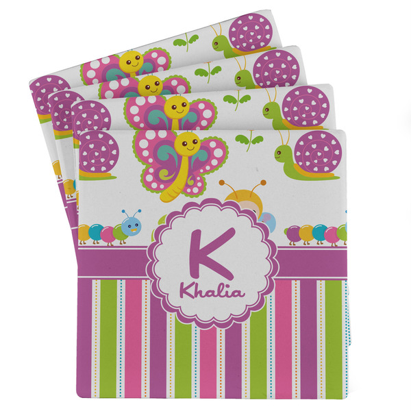 Custom Butterflies & Stripes Absorbent Stone Coasters - Set of 4 (Personalized)