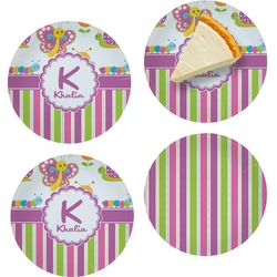 Butterflies & Stripes Set of 4 Glass Appetizer / Dessert Plate 8" (Personalized)