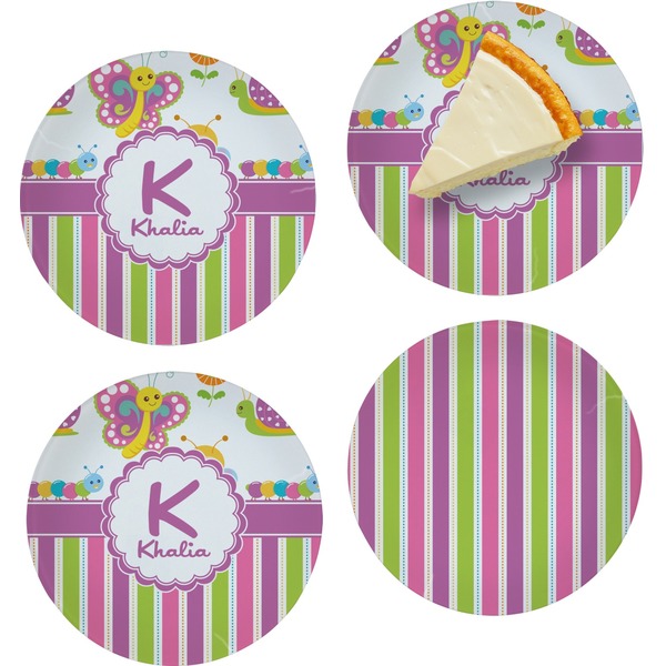 Custom Butterflies & Stripes Set of 4 Glass Appetizer / Dessert Plate 8" (Personalized)